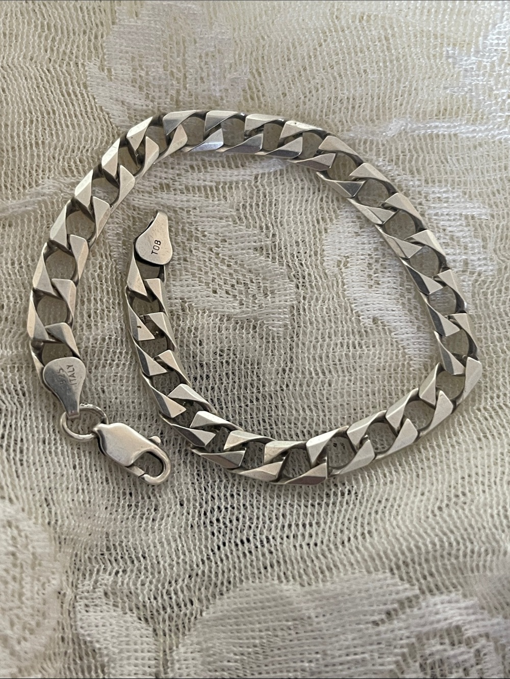 Vintage Men's Sterling Silver 925 Cuban Link Bracelet - Classic Silver Tone